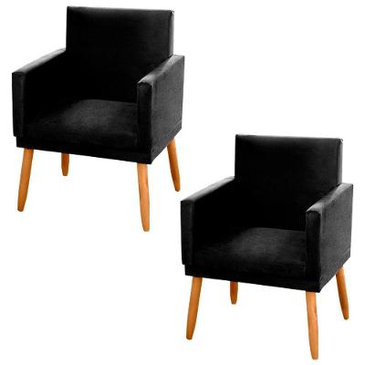 Kit 02 Poltronas Lauren Pés Palito Suede Preto