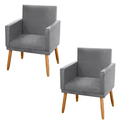 Kit 02 Poltronas Lauren Pés Palito Suede Cinza