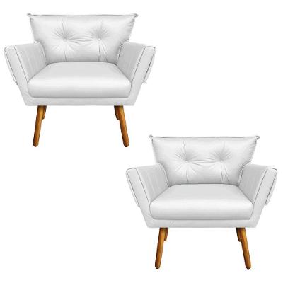 Kit 02 Poltronas Corino Branco Pés Palito Castanho D´rossi