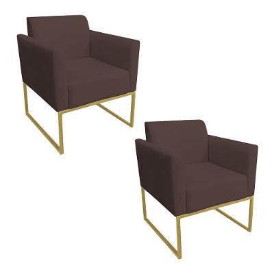 Kit 02 Poltronas Marisa Base Dourado Marrom