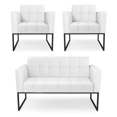 Kit 1 Sofá Namoradeira E 2 Poltronas Elisa Corino Base Metálica Industrial Preto - D'rossi Cor Branco