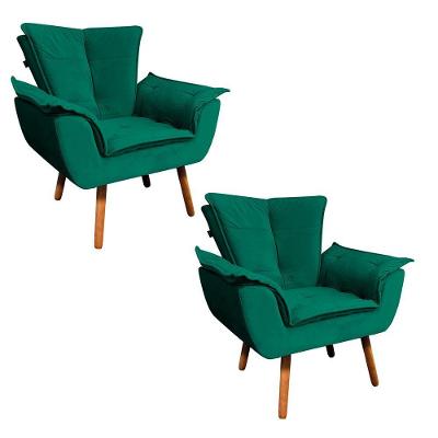 Kit 02 Poltronas Opala Veludo Verde Esmeralda