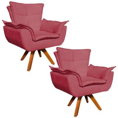 Kit 02 Poltronas Giratória Opala Suede Rose