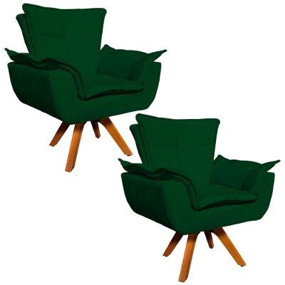Kit 02 Poltronas Giratória Opala Suede Verde