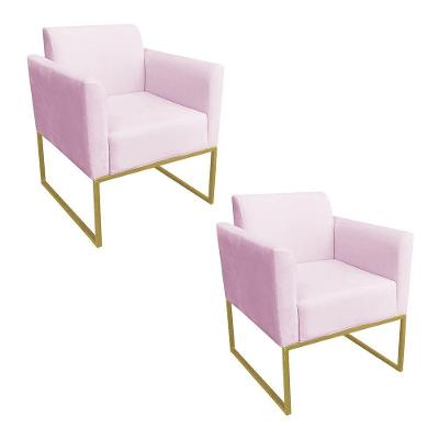 Kit 02 Poltronas Marisa Rosa Bebê Base Dourado