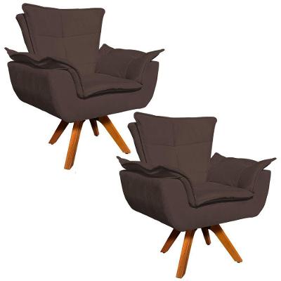 Kit 02 Poltronas Giratória Opala Suede Marrom