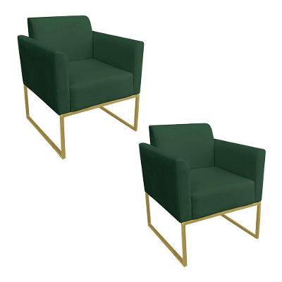 Kit 02 Poltronas Marisa Verde Base Dourado