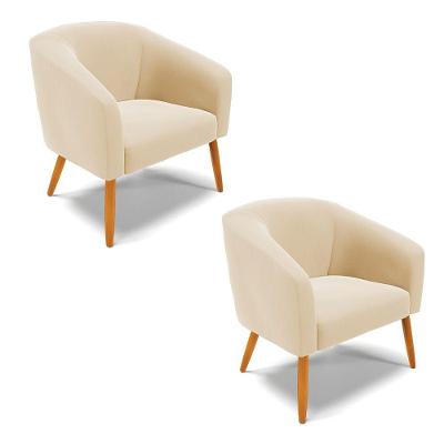 Kit 02 Poltronas Stella Suede Pés Palito Castanho - D'rossi Cor Bege