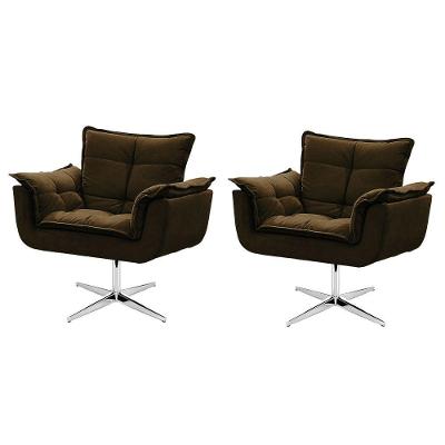 Kit De Cadeiras Decorativa Opala Marrom Base Giratória