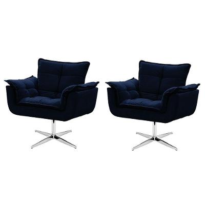 Kit De Cadeiras Decorativa Opala Azul Marinho Base Giratória