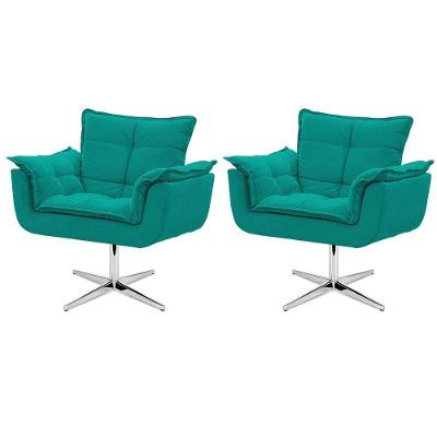 Kit De Cadeiras Opala Azul Turquesa Base Giratória