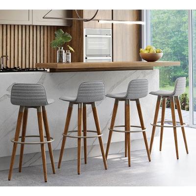 Kit 4 Banquetas Altas Luxo Aço Champanhe Linho Cinza Preto