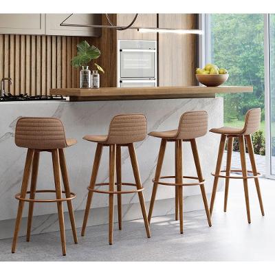 Kit 4 Banquetas Altas Luxo Aço Cobre Linho Terracota Marrom