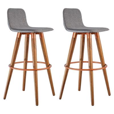 Kit 2 Banquetas Altas Luxo Aço Cobre Linho Cinza Cinza