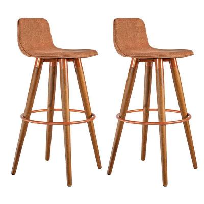 Kit 2 Banquetas Altas Luxo Aço Cobre Linho Terracota Marrom