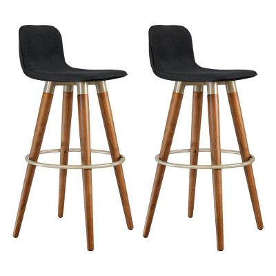 Kit 2 Banquetas Altas Luxo Aço Champanhe Linho Preto Preto