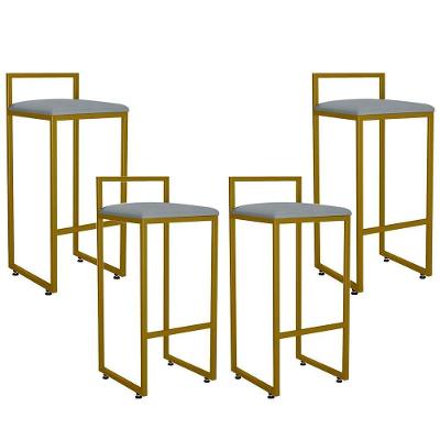 Kit 04 Banquetas Altas Cozinha Hanna L02 Dourado Cinza