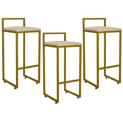 Kit 03 Banquetas Altas Cozinha Hanna L02 Dourado Bege