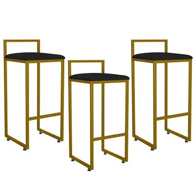 Kit 03 Banquetas Altas Cozinha Hanna L02 Dourado Preto