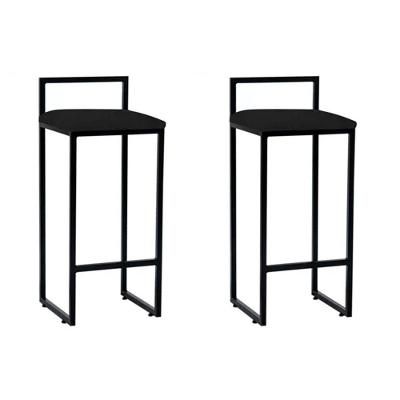 Kit 2 Banquetas Alta Aço Preta Assento Corino Preto