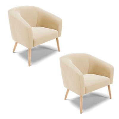 Kit 02 Poltronas Stella Suede Pés Palito Natural - D'rossi Cor Bege
