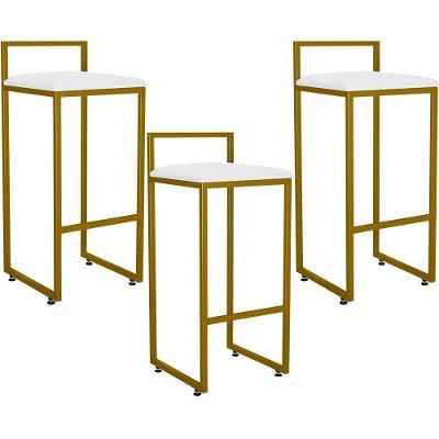 Kit 03 Banquetas Alta Cozinha Hanna L02 Dourado Branco