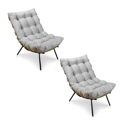 Kit 2 Poltronas Costela Veludo Base Metálica Pallazio Cinza