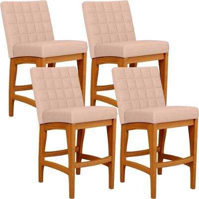 Kit 04 Banquetas Baixa Para Cozinha Fixa Mila L02 Rosê