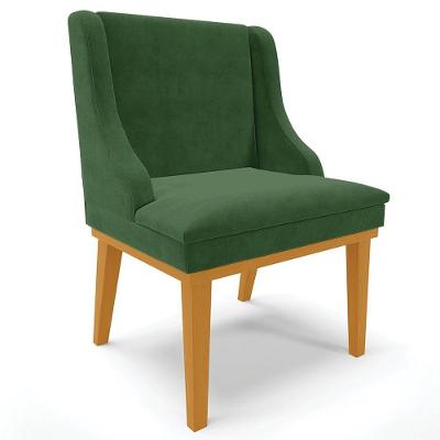 Poltrona Base Fixa De Madeira Firenze Suede Verde/Castanho