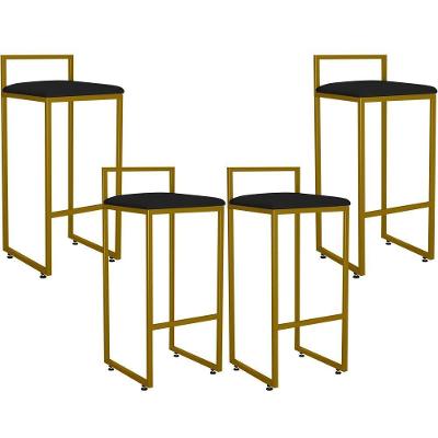 Kit 04 Banquetas Alta Cozinha Hanna L02 Dourado Corano Preto