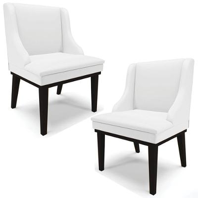Kit 2 Poltronas Base Fixa De Madeira Pu Branco Fosco/Preto