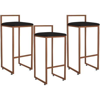 Kit 03 Banquetas Alta Cozinha Hanna L02 Bronze Corano Preto