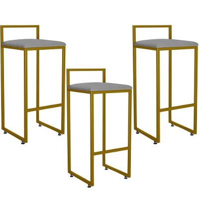 Kit 03 Banquetas Alta Cozinha Hanna L02 Dourado Corano Cinza