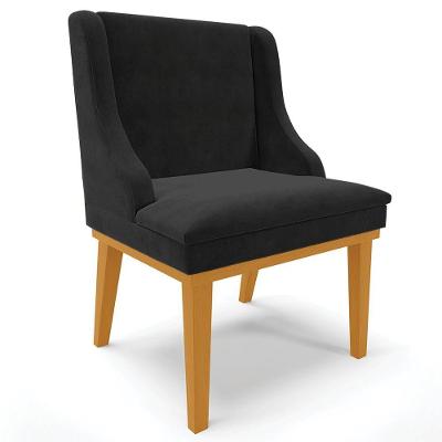 Poltrona Base Fixa De Madeira Firenze Suede Preto/Castanho