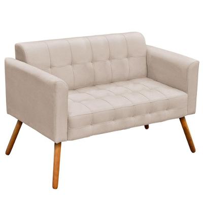 Poltrona Namoradeira Decorativa Pés Palito Karen Suede Bege