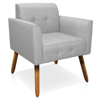 Poltrona Decorativa Pés Palito Karen Linho Cinza - Gran Belo