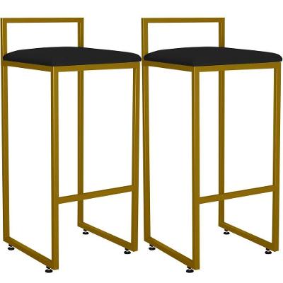 Kit 02 Banquetas Alta Cozinha Hanna L02 Dourado Corano Preto