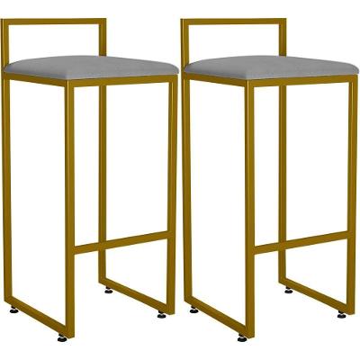 Kit 02 Banquetas Alta Para Cozinha L02 Dourado Cinza