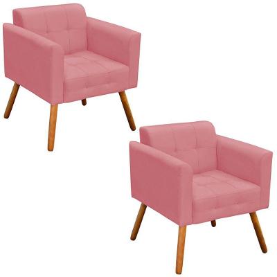 Kit 2 Poltronas Decorativas Pés Palito Karen Suede Rosê
