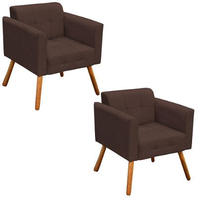 Kit 2 Poltronas Decorativas Pés Palito Karen Suede Marrom