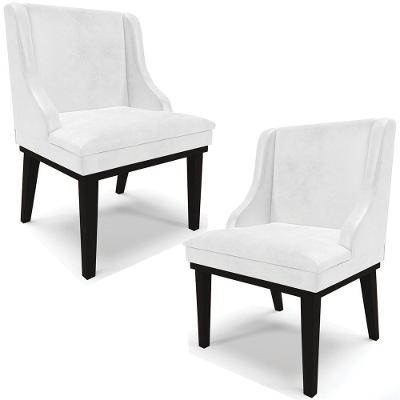 Kit 2 Poltronas Base Fixa De Madeira Pu Branco Brilho/Preto