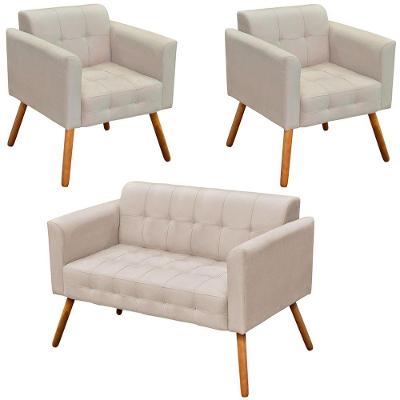 Conjunto 2 Poltronas E 1 Namoradeira Pés Palito Suede Bege