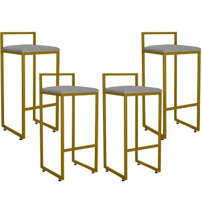 Kit 04 Banquetas Alta Cozinha Hanna L02 Dourado Corano Cinza