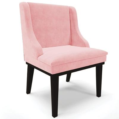 Poltrona Base Fixa De Madeira Firenze Suede Rosa Bebê/Preto