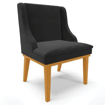 Poltrona Base Fixa De Madeira Firenze Veludo Preto/Castanho