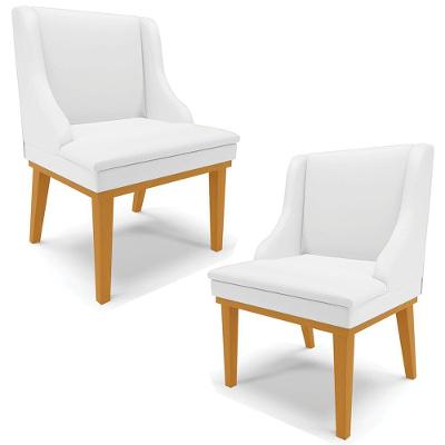 Kit 2 Poltronas Base Fixa De Madeira Branco Fosco/Castanho
