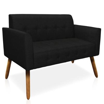 Poltrona Namoradeira Decorativa Pés Palito Karen Linho Preto