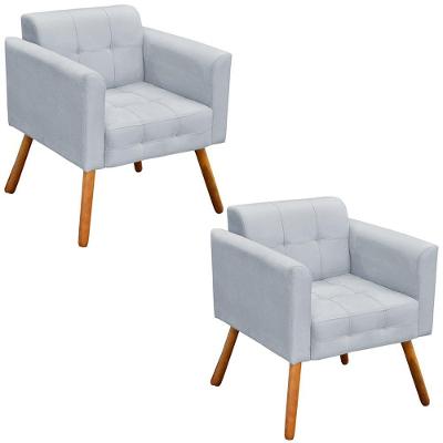 Kit 2 Poltronas Decorativas Pés Palito Karen Suede Cinza