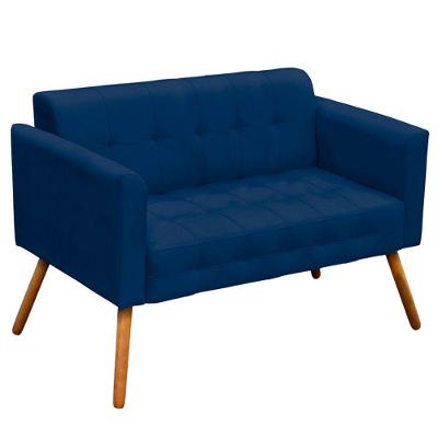 Poltrona Namoradeira Pés Palito Karen Suede Azul Marinho