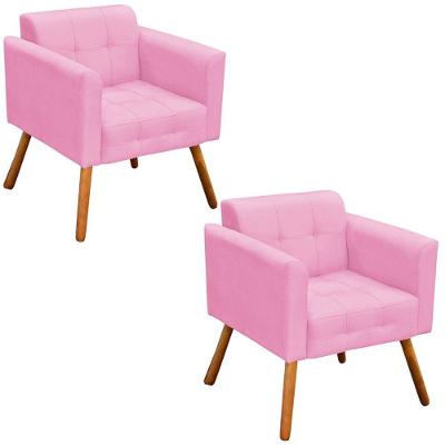 Kit 2 Poltronas Decorativas Pés Palito Karen Suede Rosa